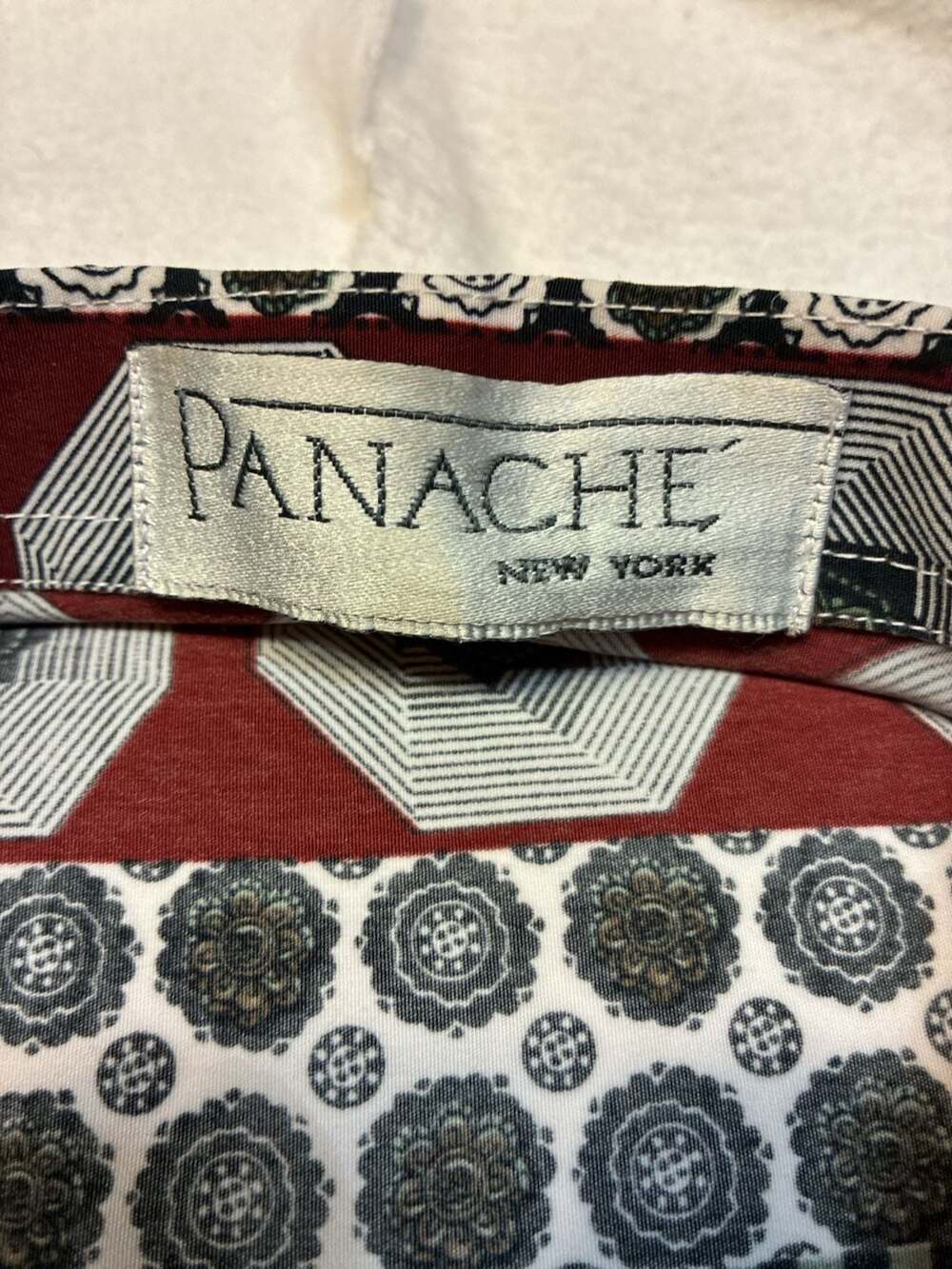 Panache New York Vintage Geometric Print Short Sleeve Button-Down Shirt - Picture 2 of 11